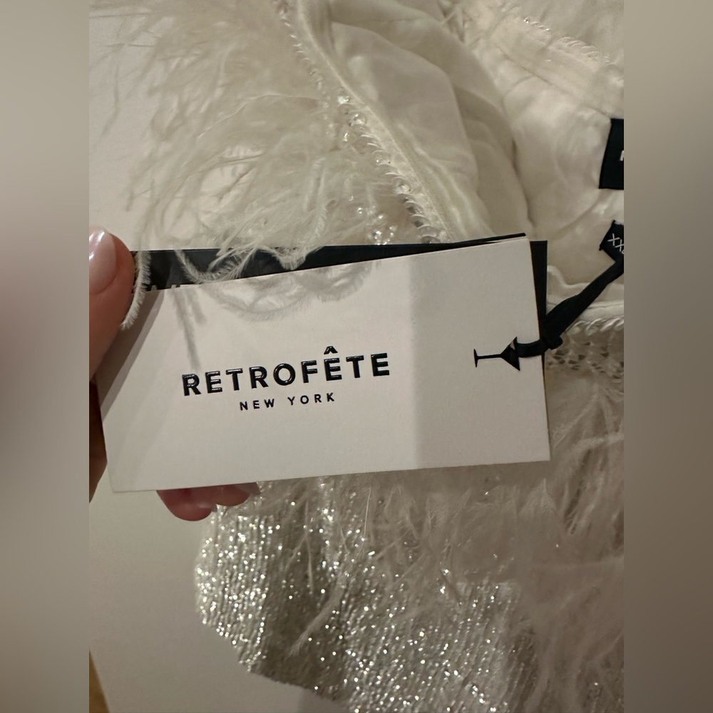 Retrofete NWT XXLarge White Sequin Feather Strapless Torin Dress - Picture 9 of 14